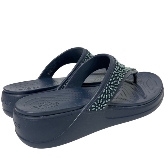 NWOT Crocs Monterey Diamante Blue Embellished Wedge Thong Sandals Size 11 - Picture 5 of 14